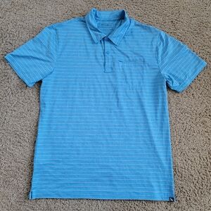 Eddie Bauer FreeDry Polo - TL - Blue And White Stripes, Quick Dry, Zipper Pocket